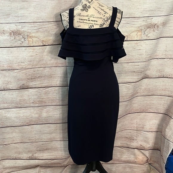 Joseph Ribkoff Cocktail Dress Off Shoulder Navy Blue Size 4 Side Zipper Lined - Picture 7 of 8